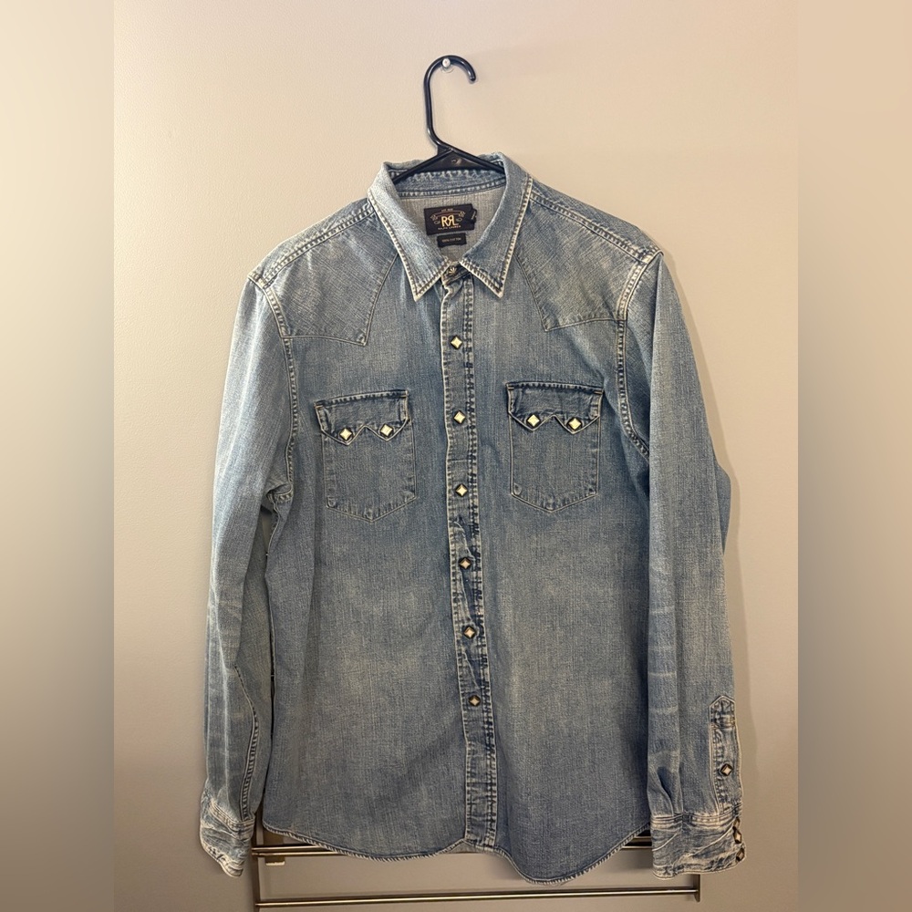 Brand new RRL denim shirt with rhinestones